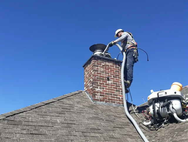 Dedicated Fairhaven Chimney Sweep team member cleaning a chimney in Fairhaven, MA