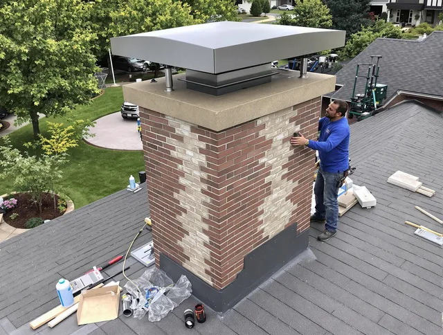 Fairhaven Chimney Sweep team working on a custom chimney remodel in Fairhaven, MA