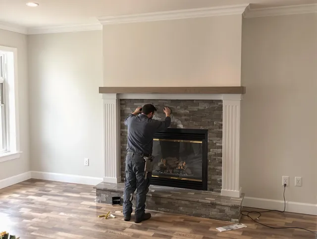 Fairhaven Chimney Sweep finishing a custom fireplace install in Fairhaven, MA